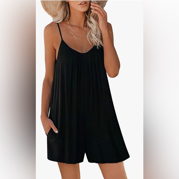 Summer Sleeveless Romper W/ pockets Strap Loose Adjustable Stretchy Shorts❤️ - Picture 2 of 8